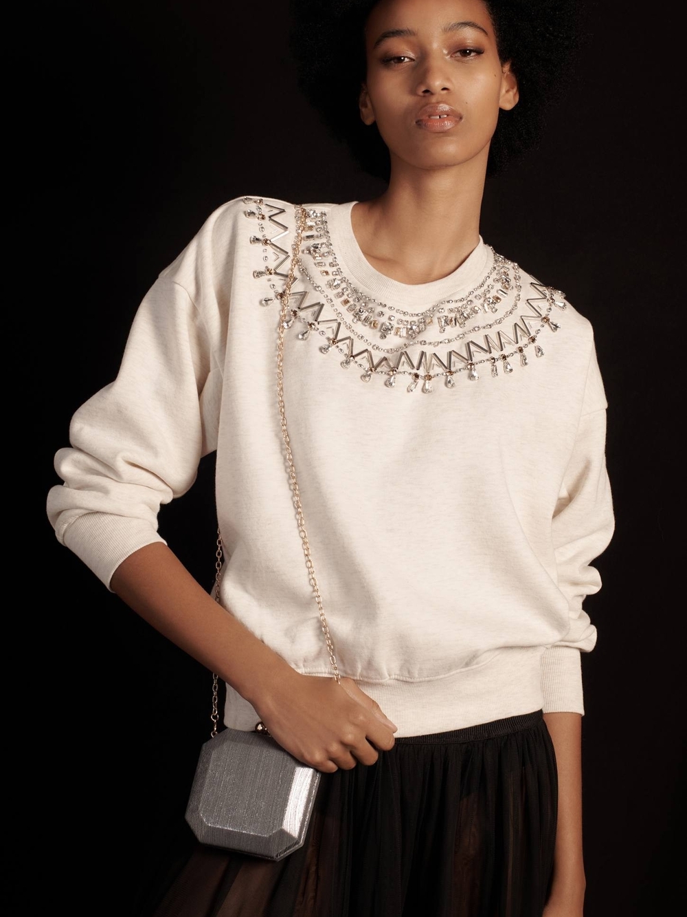Maeve Ivory Embellished Crewneck Sweatshirt